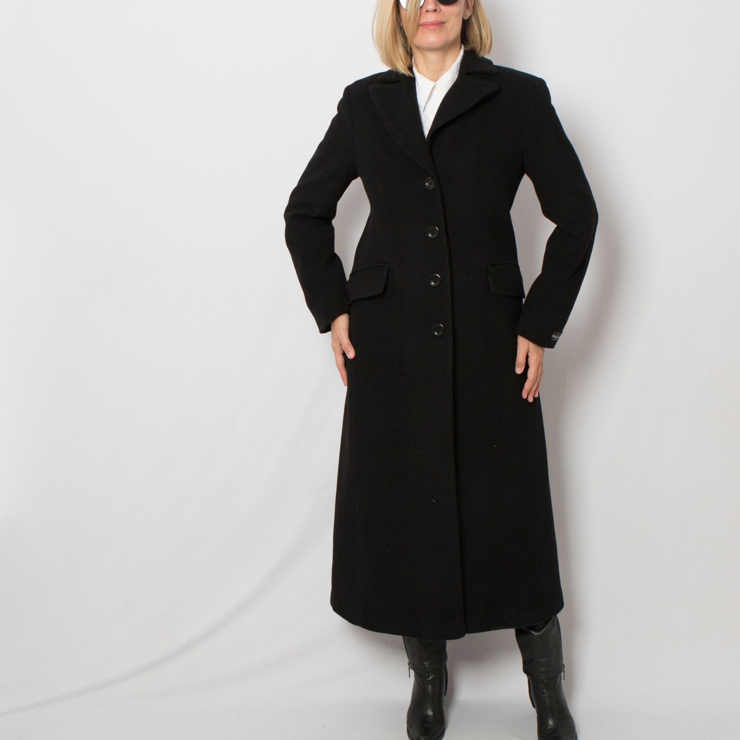 90s Long Black Wool Coat Cashmere Coat Size M Gift for Girlfriend