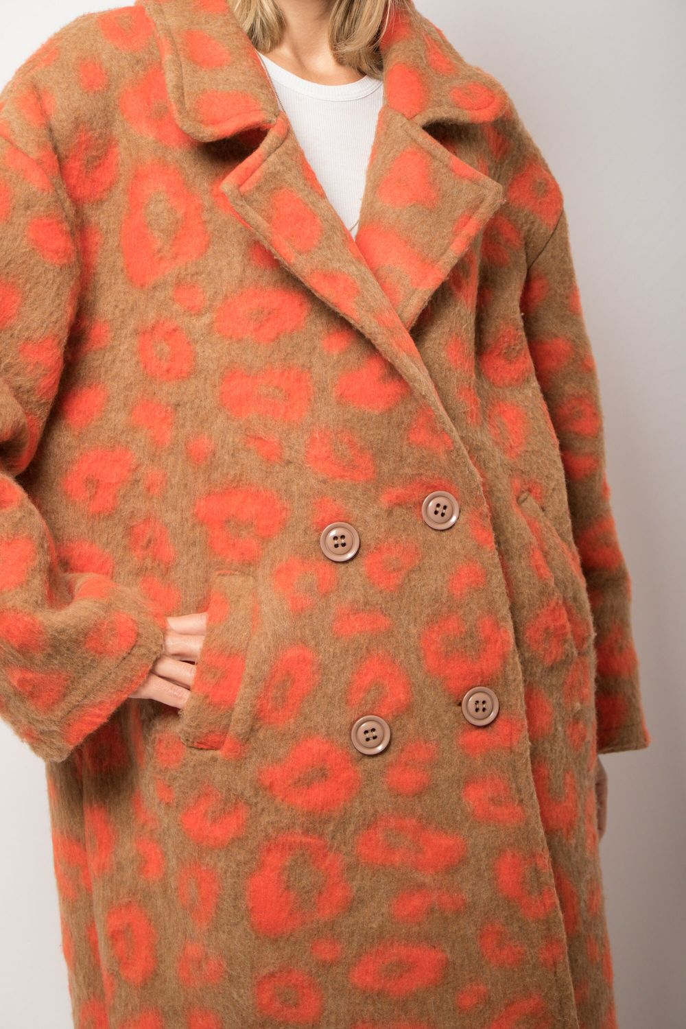 Funky Leopard Print Coat Oversized Double Breasted Wool Blend Slouchy Baggy Fit Showstopping Made in Italy Size L