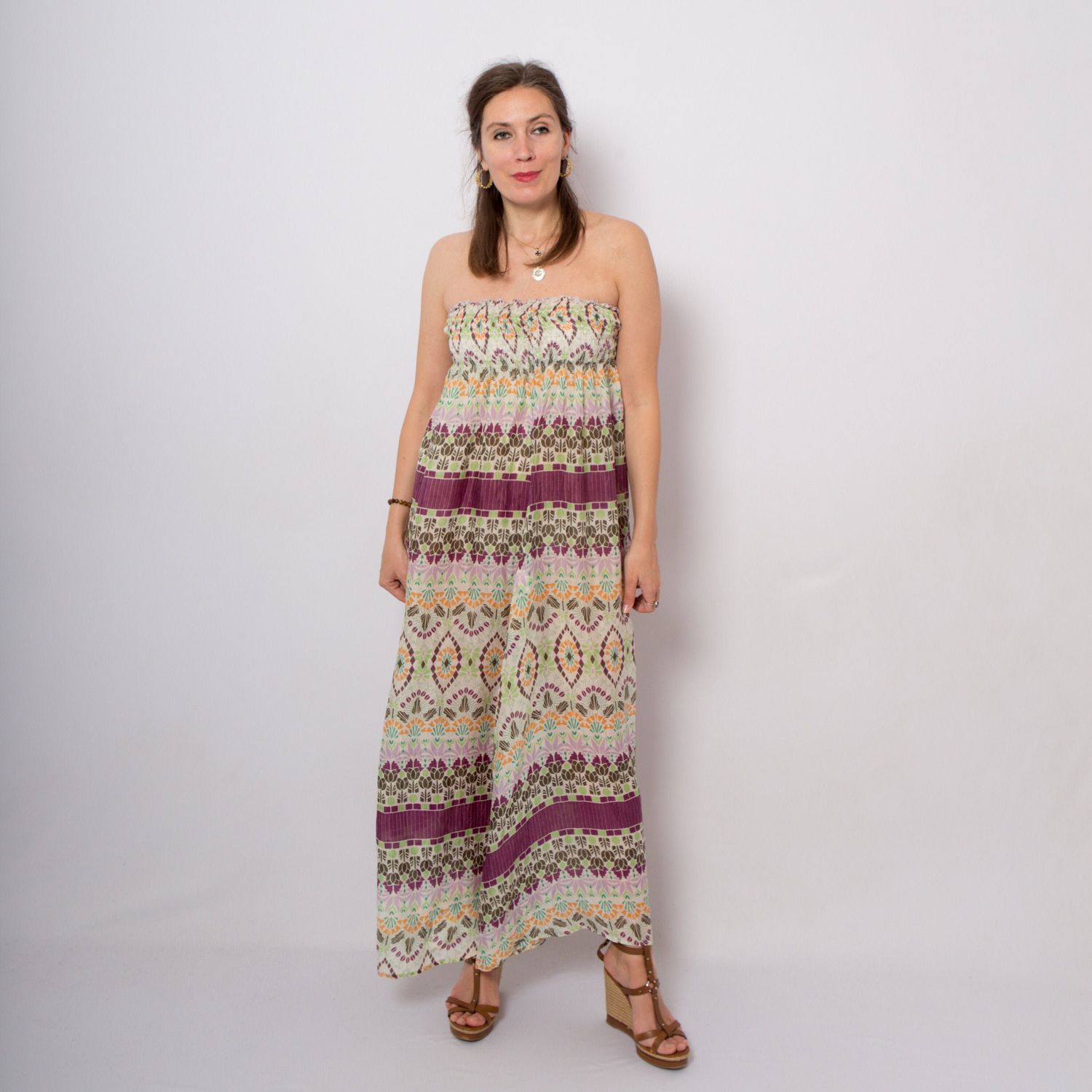 Vintage Sheer Silk Maxi Dress Ethereal Flowing Vacation Beach Bohemian Festival Style Size M