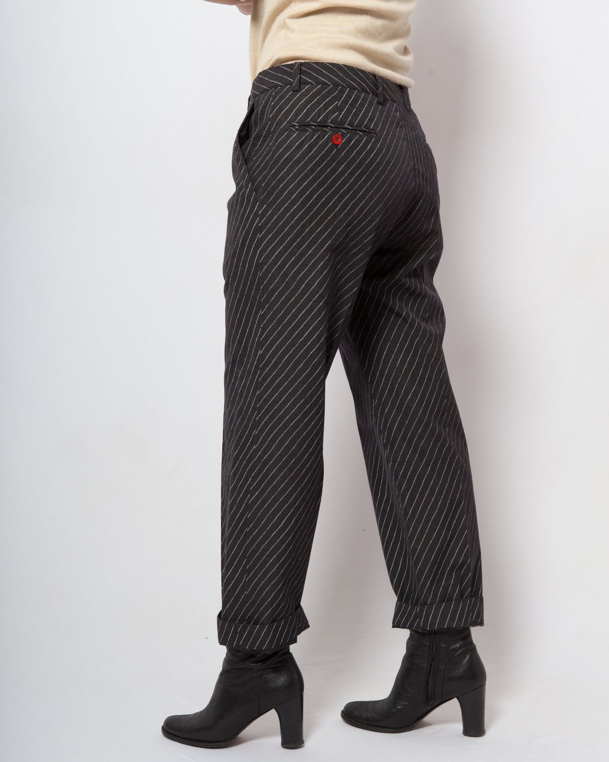 RARE 90s Etro Milano Pinstripe Boyfriend Trousers Italian Menswear inspired Cropped Pants Size L