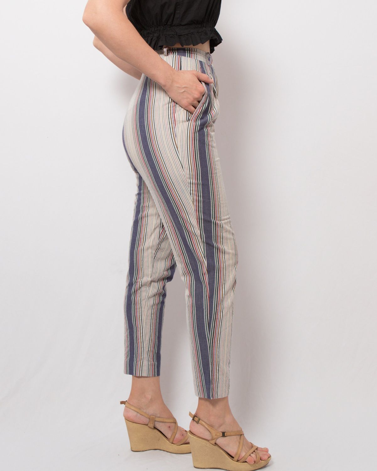 MABB Vintage Cigarette Pants Striped Trousers High Waisted Summer Pants W 26  L 27 Small Size