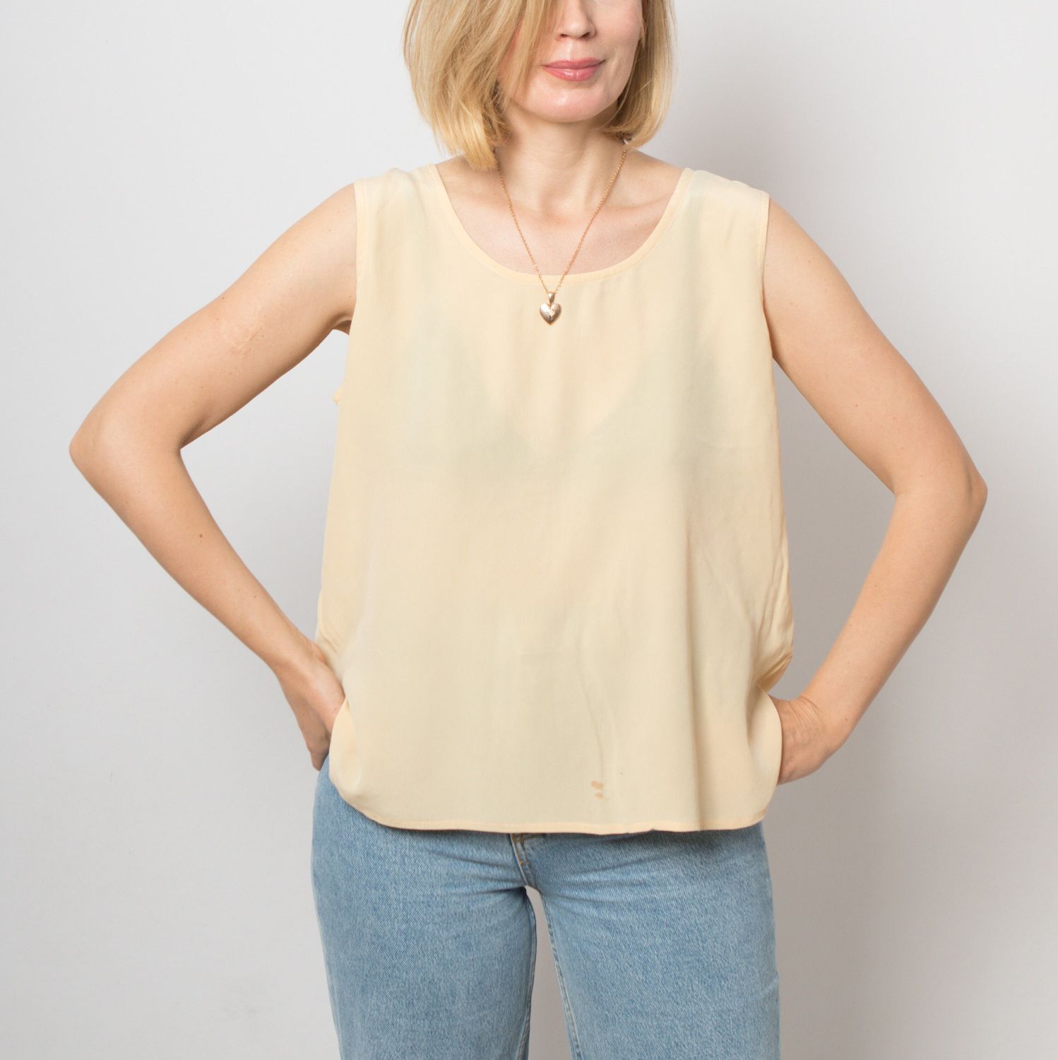 90s Cream Silk Camisole Silk Tank Top Silk Sleeveless Top Large Size Every day wear