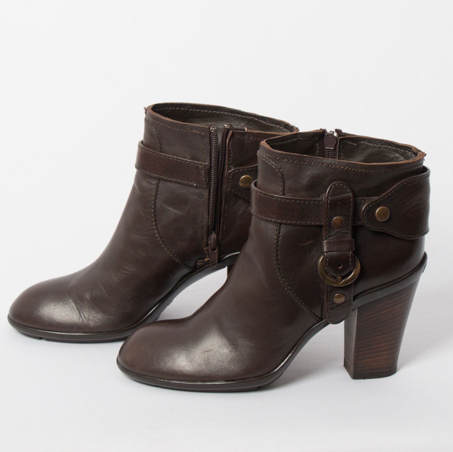 HOGAN Brown Leather Ankle Boots Made in Italy from toe to heel 24 cm / 9.5 inches  heel length 8 cm / 3.2 inches