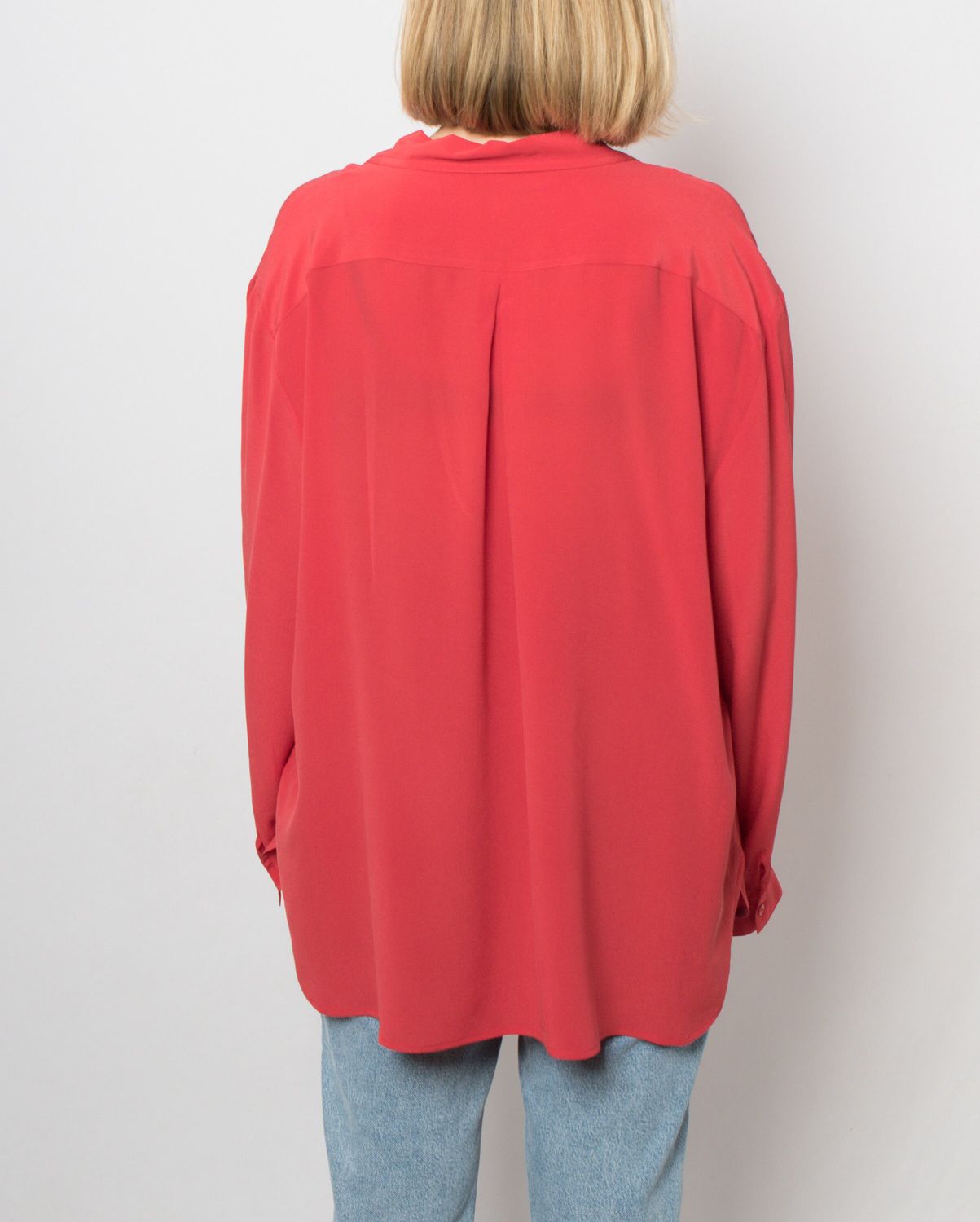 Italian 90s Oversized Red Silk Blouse Flowy Blouse Size L Gift for Girlfriend Wife