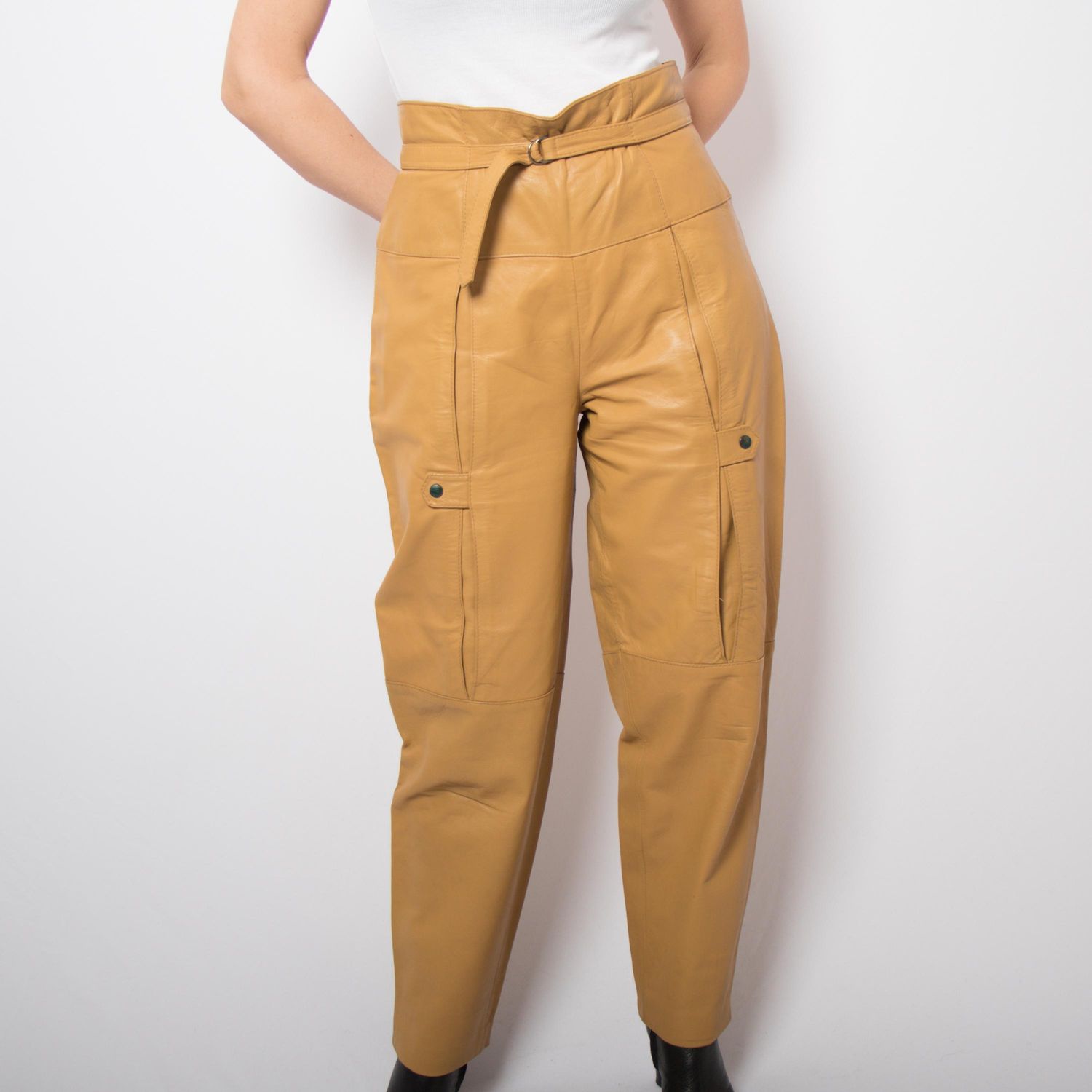 1980s-1990s Gina Lebole Balloon Leather Pants High-Waisted Italian Designer