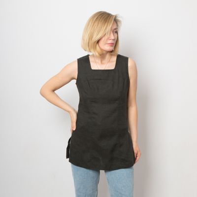 Vintage Back Button Blouse Black Linen Blouse Sleeveless Size M Romantic Gift for Girlfriend Wife Lady