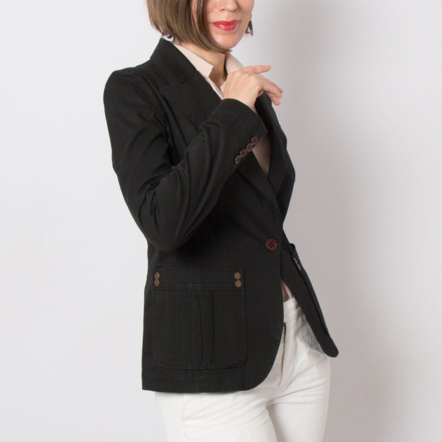 ALTA MODA 2000s Black Cotton Cropped Blazer ICONIC Tailored Fit with Luxe Button Detailing Size M Gift for Girlfriend