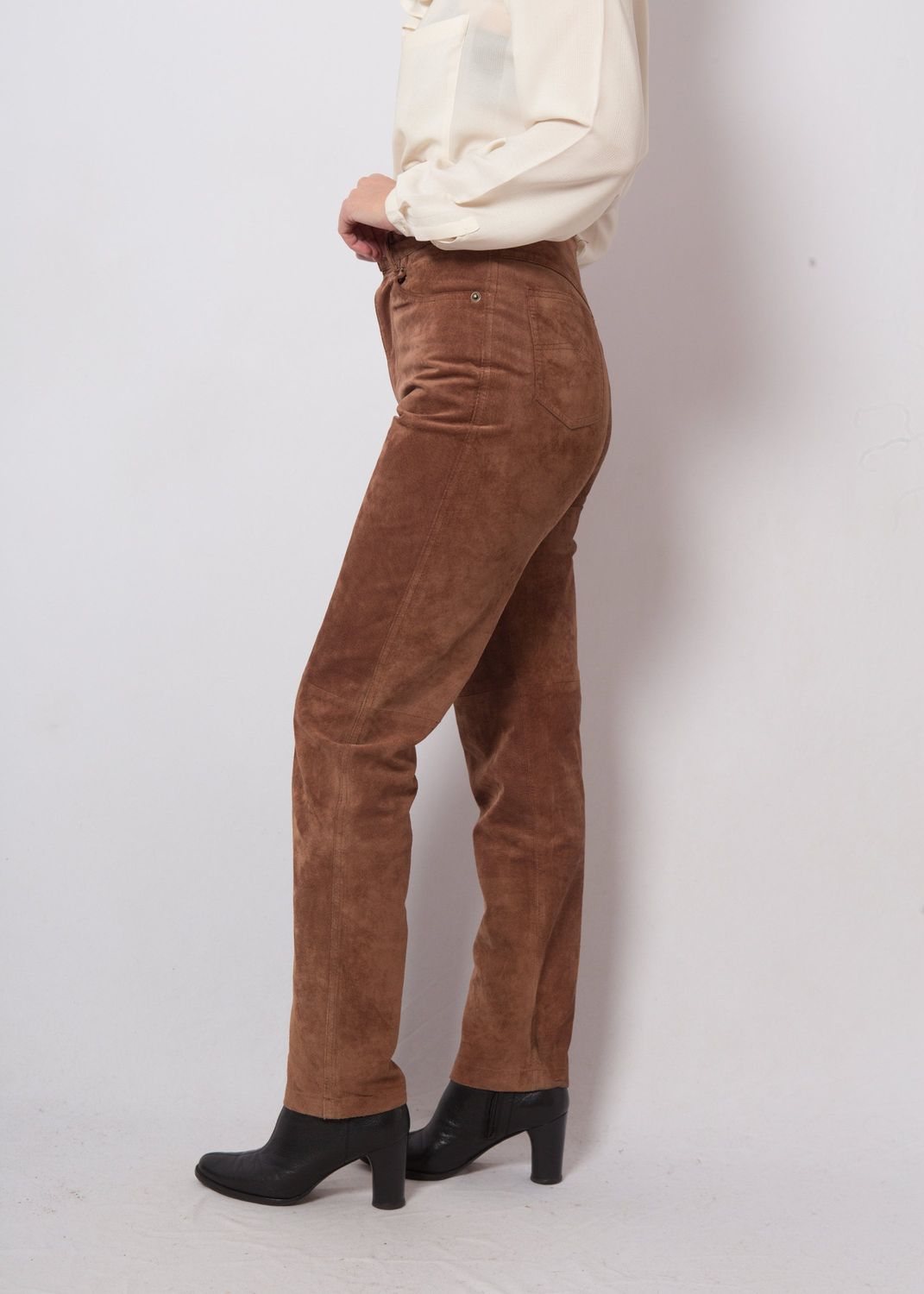 Vintage Brown Suede Pants  High Waisted Leather Trousers W 27 Small Size Gift