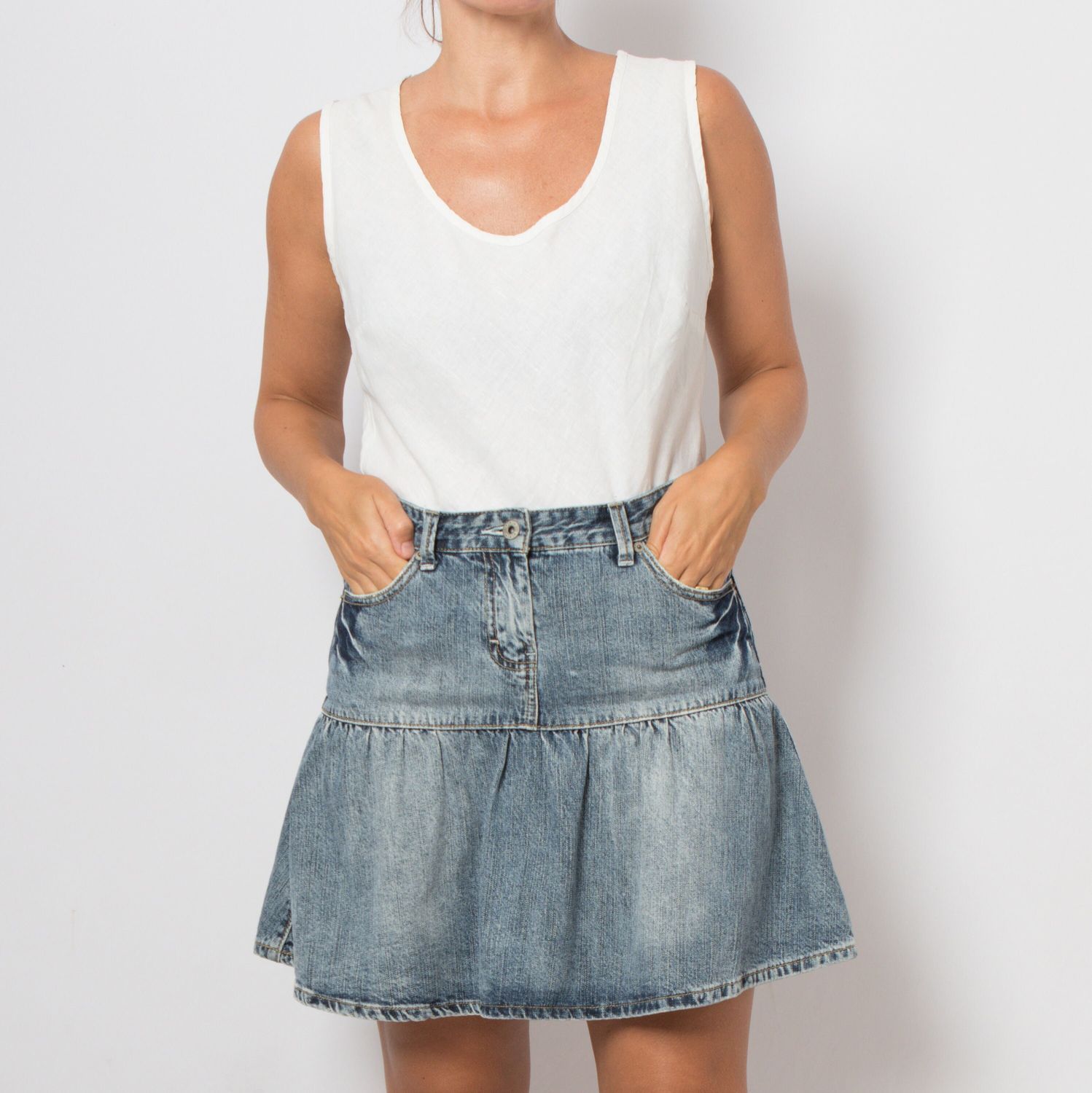 Vintage Pleated Denim Mini Skirt Jean Skirt W 29 Gift for Girlfriend