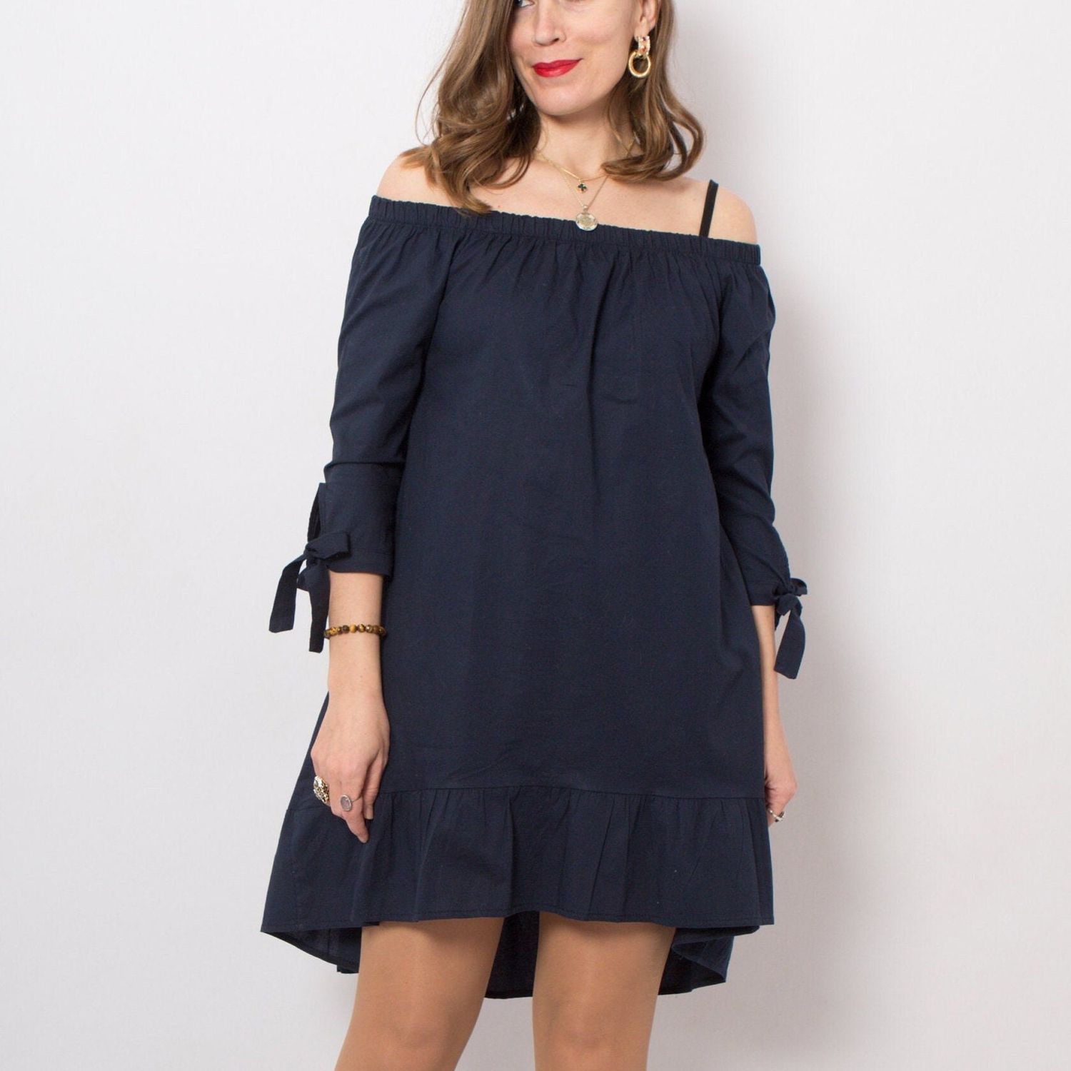 Romantic High Low Dress Off Shoulder Blue Dress Summer Cotton Blue Dress Medium Size