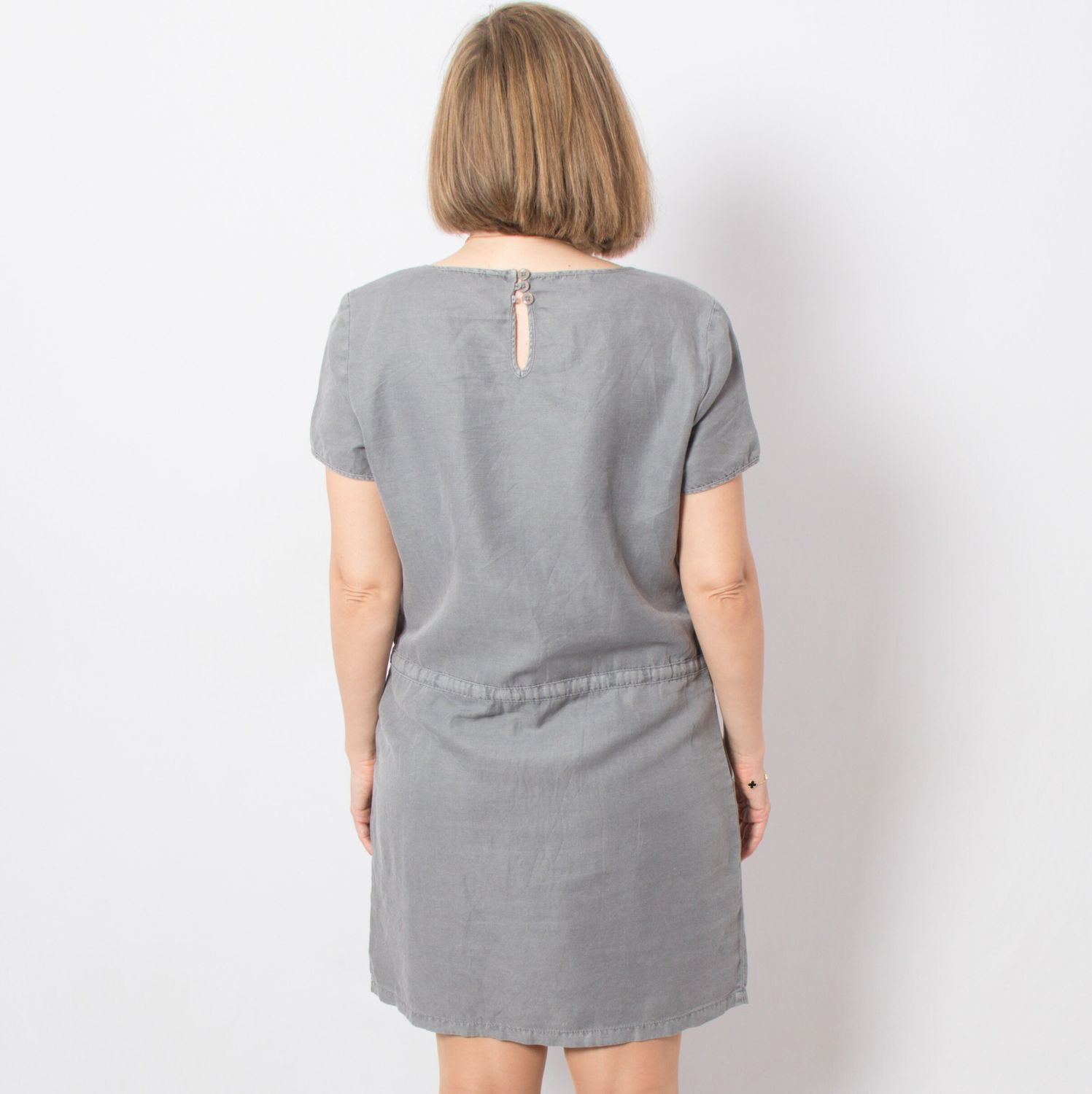 Y2K Gray Mini Dress Drawstring Waist Dress Linen Cotton blend Medium Size Gift