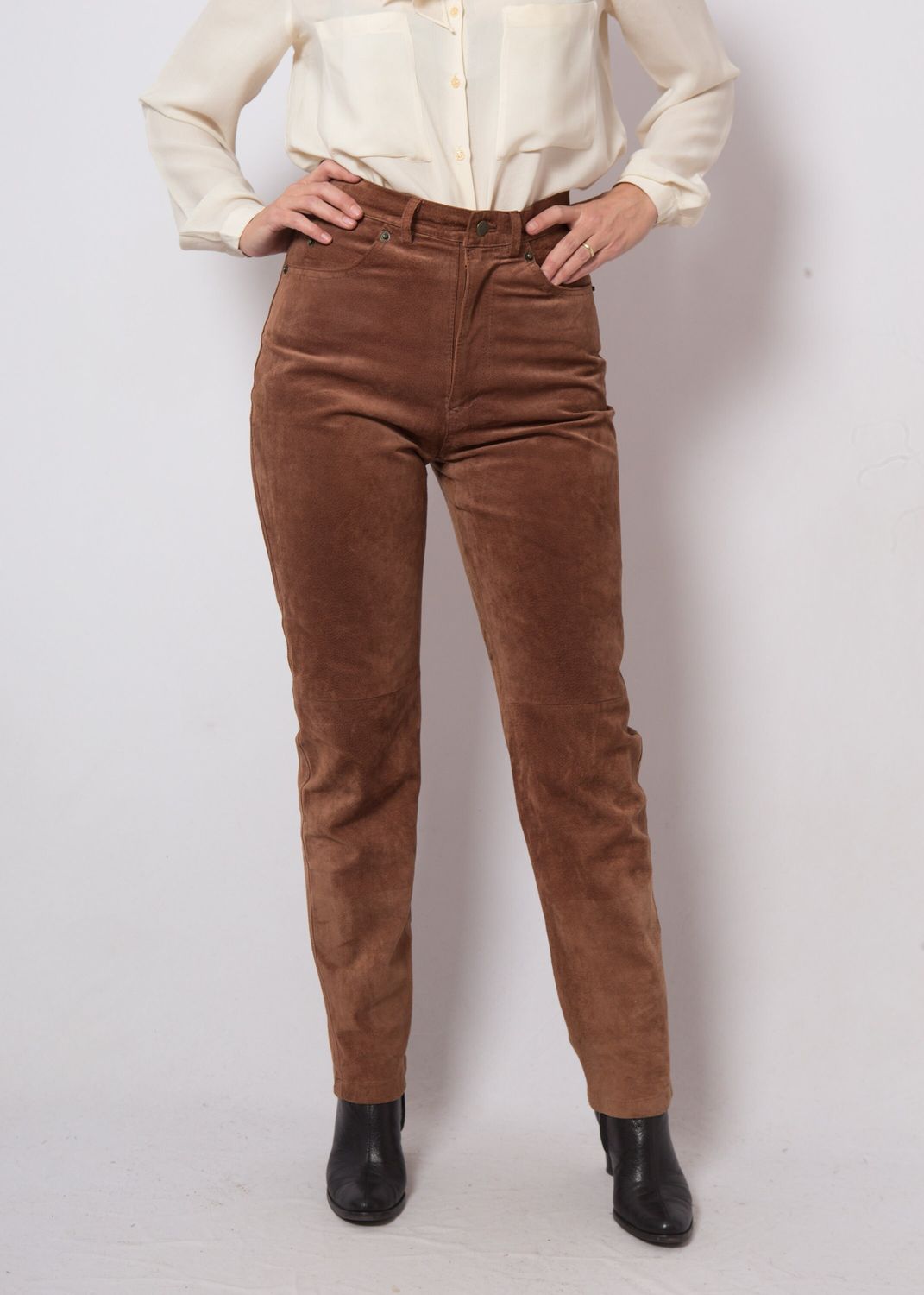 Vintage Brown Suede Pants  High Waisted Leather Trousers W 27 Small Size Gift