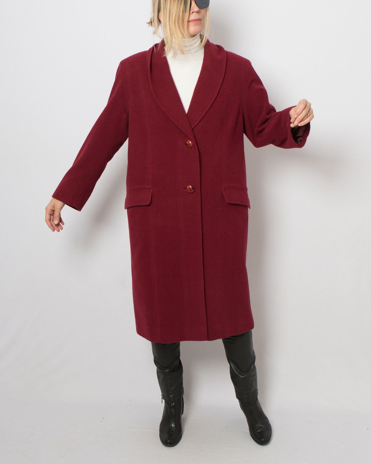 LUXE 90s Carlo Pignatelli Burgundy Wool Coat Size M Gift for Wife