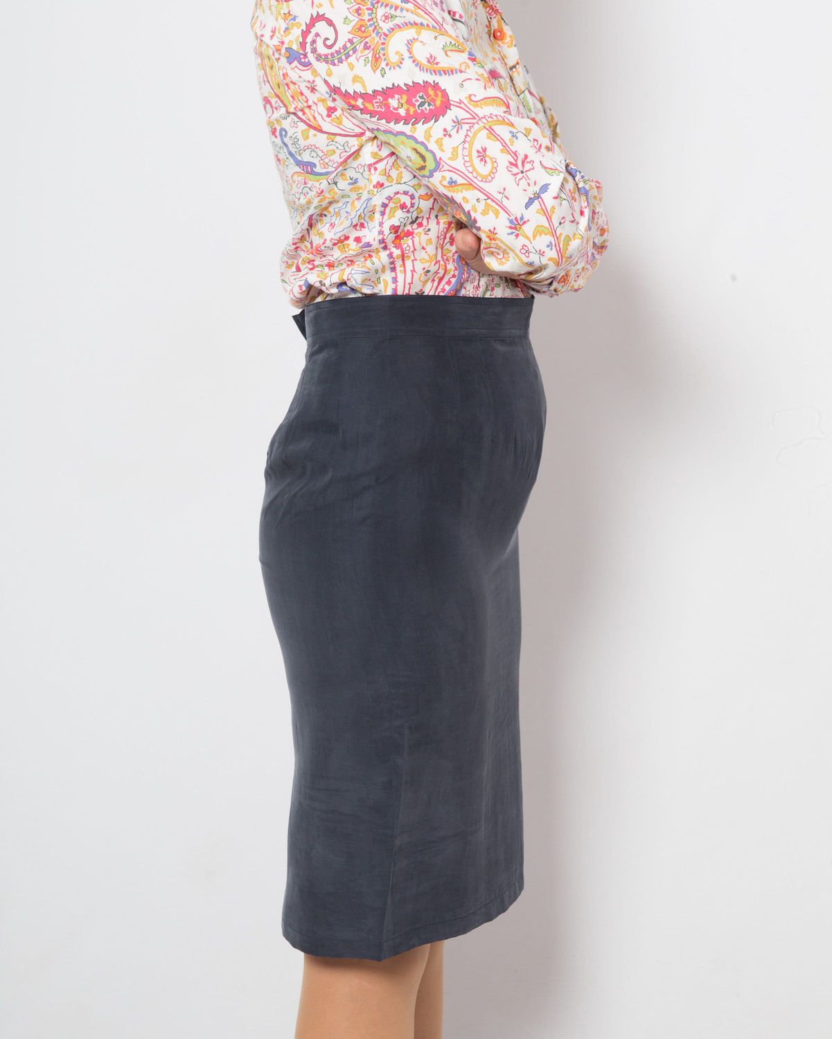 PERSONA Blue Pencil Skirt Silk Skirt Large Size Skirt Sexy Office Skirt Spring Summer Waist 34 inches Gift