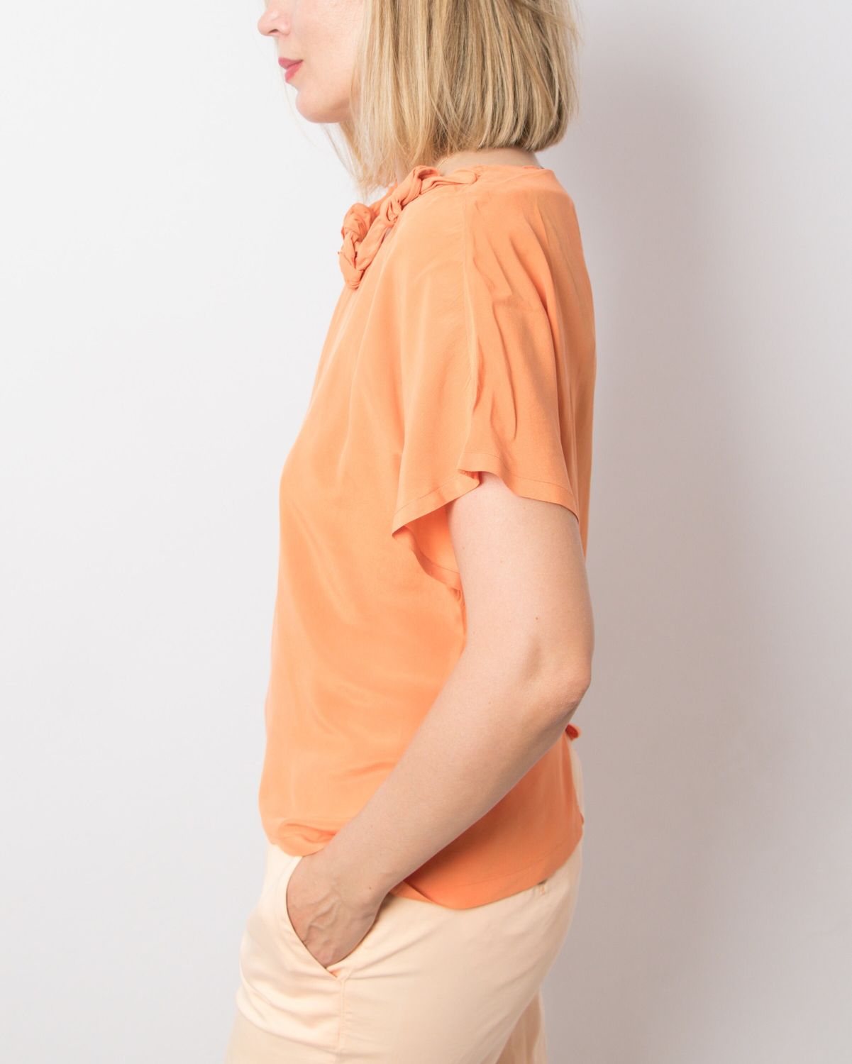 Vintage Oversized Orange Real Silk Top by Angelo Santagostino Medium Size