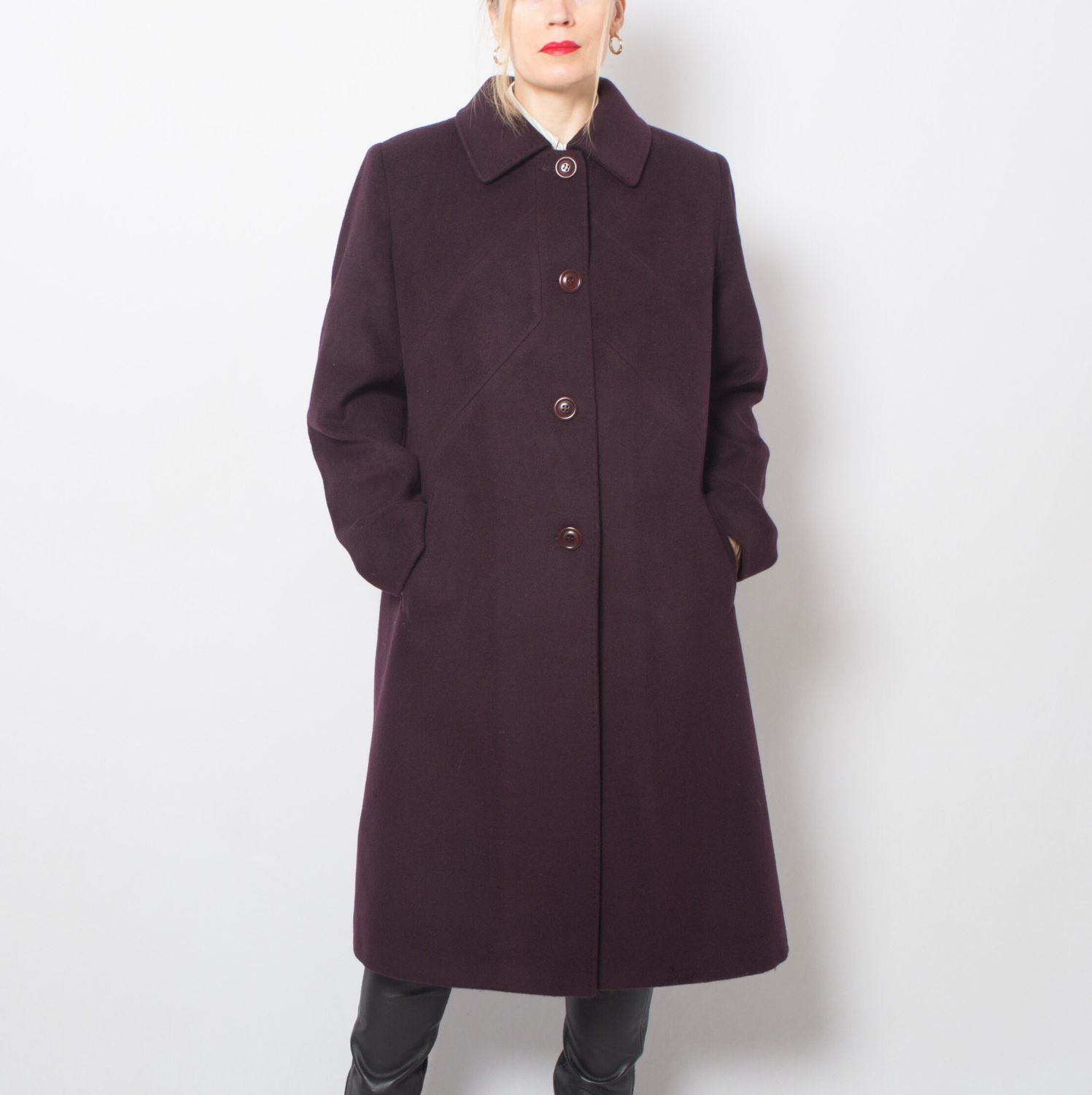 Vintage Long Purple Wool Coat Lux Warm Winter Wool Purple Overcoat Medium Size