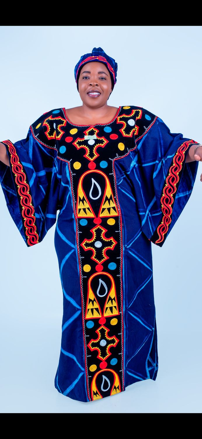 Sample Blue black female traditional long gown