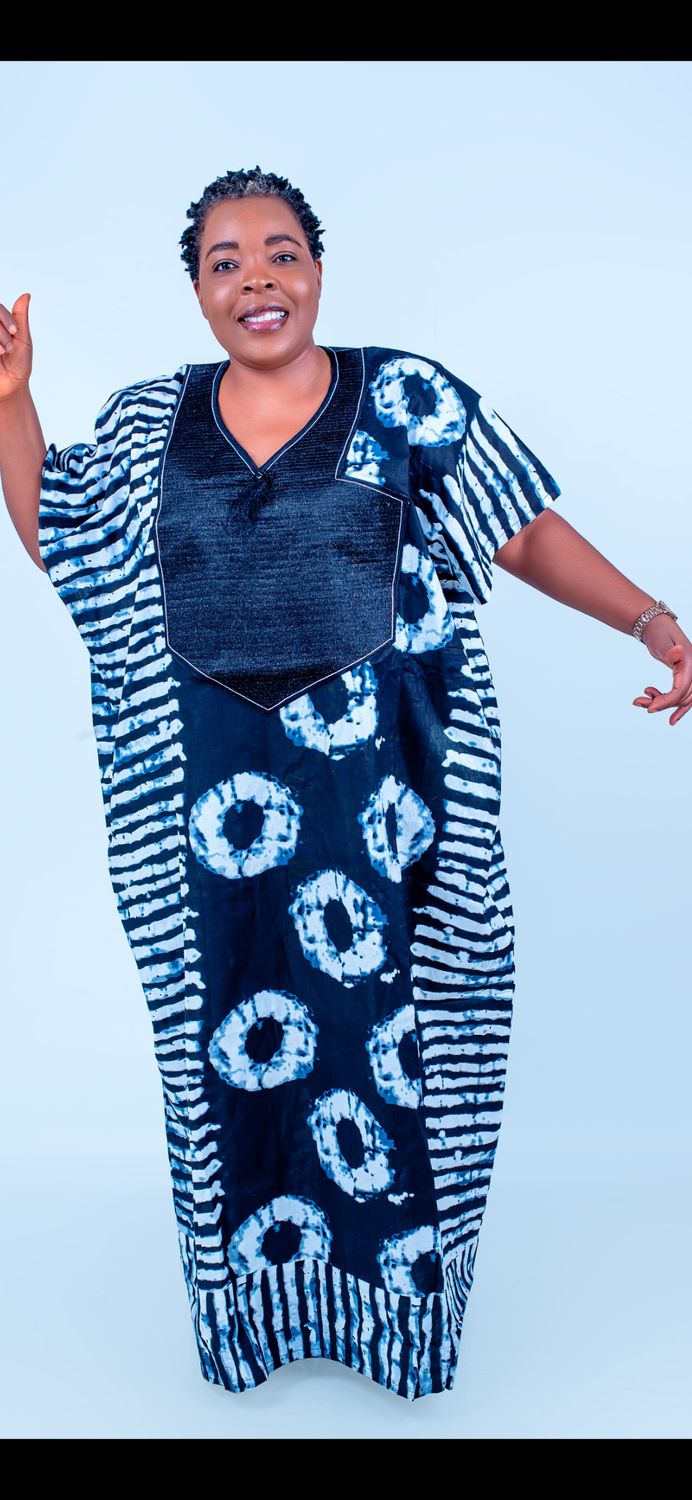Sample white and black female African boubou long gown