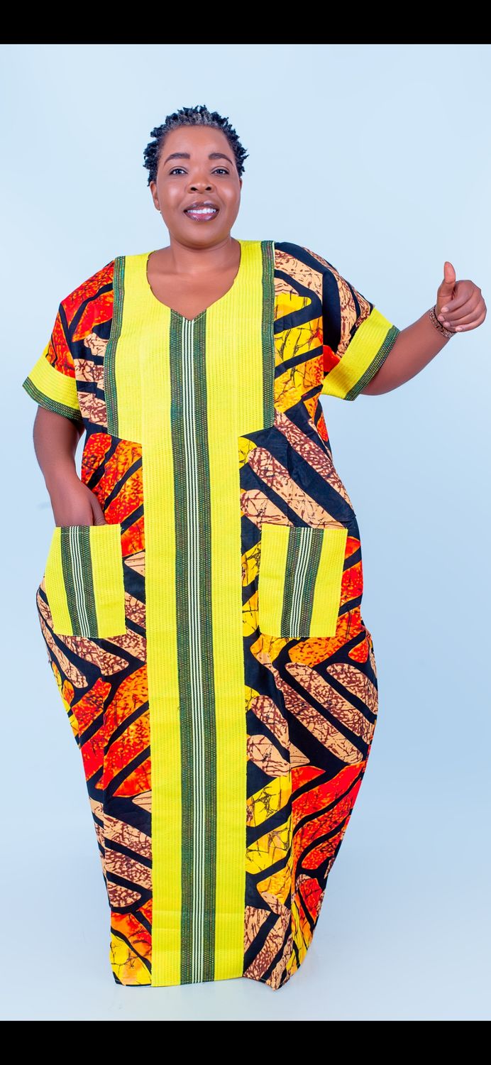 Sample female multicolored African boubou long gown