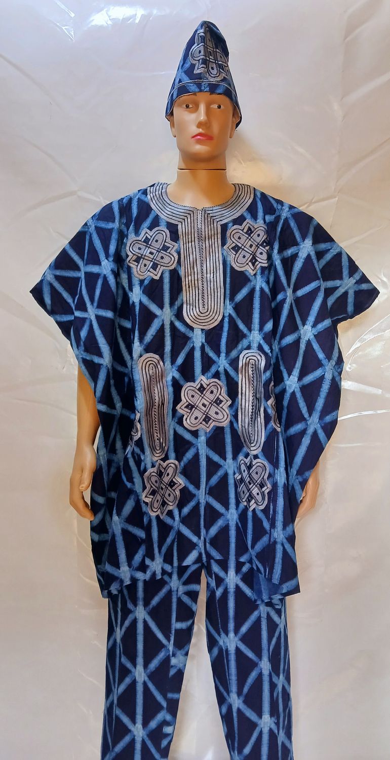 Sample two piece trouser and top, navy blue, male danshiki African traditional wear