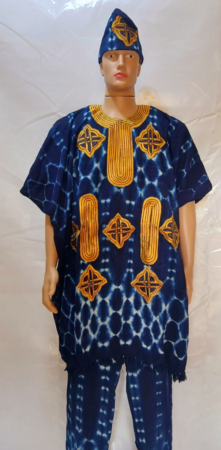 Sample two piece trouser and top, navy blue, male traditional  African wear