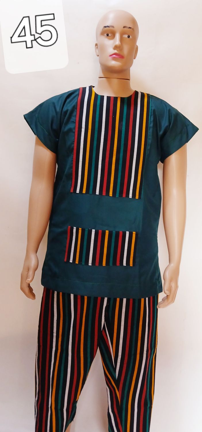 Sample green, two piece trouser and top African danshiki male wear
