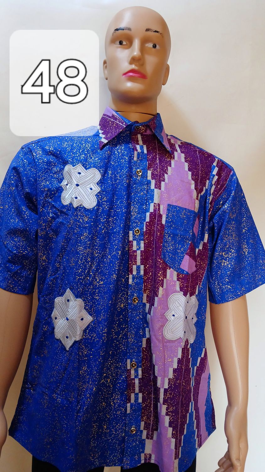 Sample one piece, blue, African male short sleeve shirt
