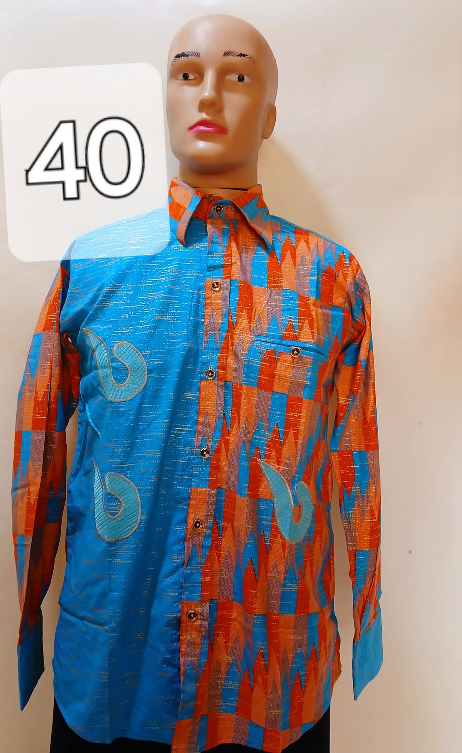 Sample one piece,  blue and orange, African male long sleeve shirt