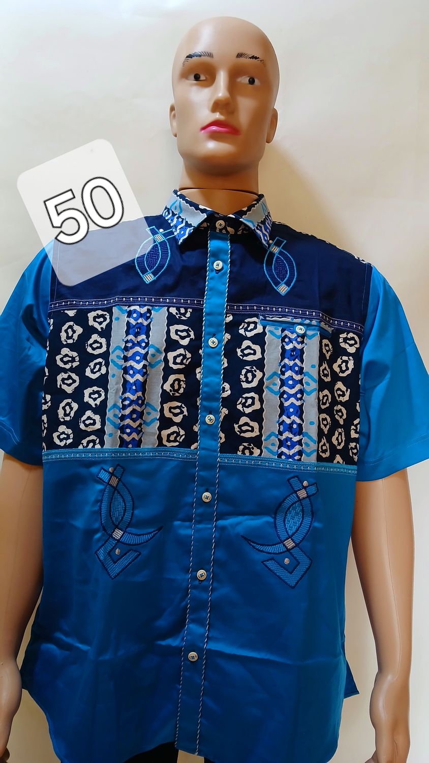 Sample one piece, blue African short sleeve male shirt