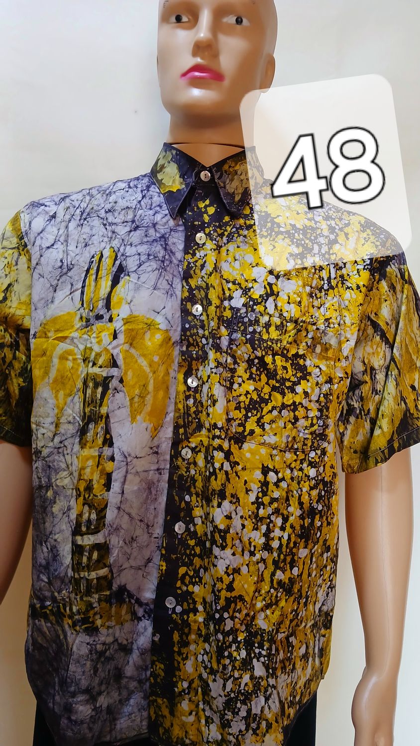 Sample one piece, green, purple, multicolored, African male short sleeve shirt