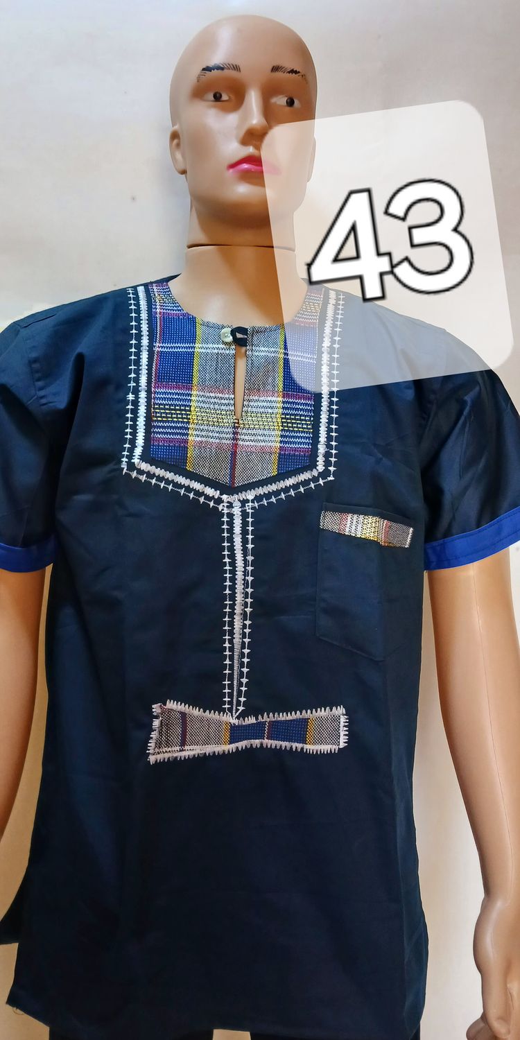 Sample one piece, navy blue, African male short sleeve  jumper shirt