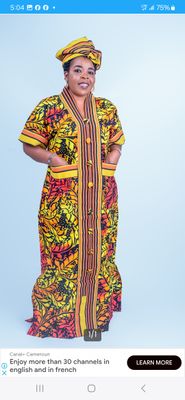 Red and yellow multicolored, African Batik long gown