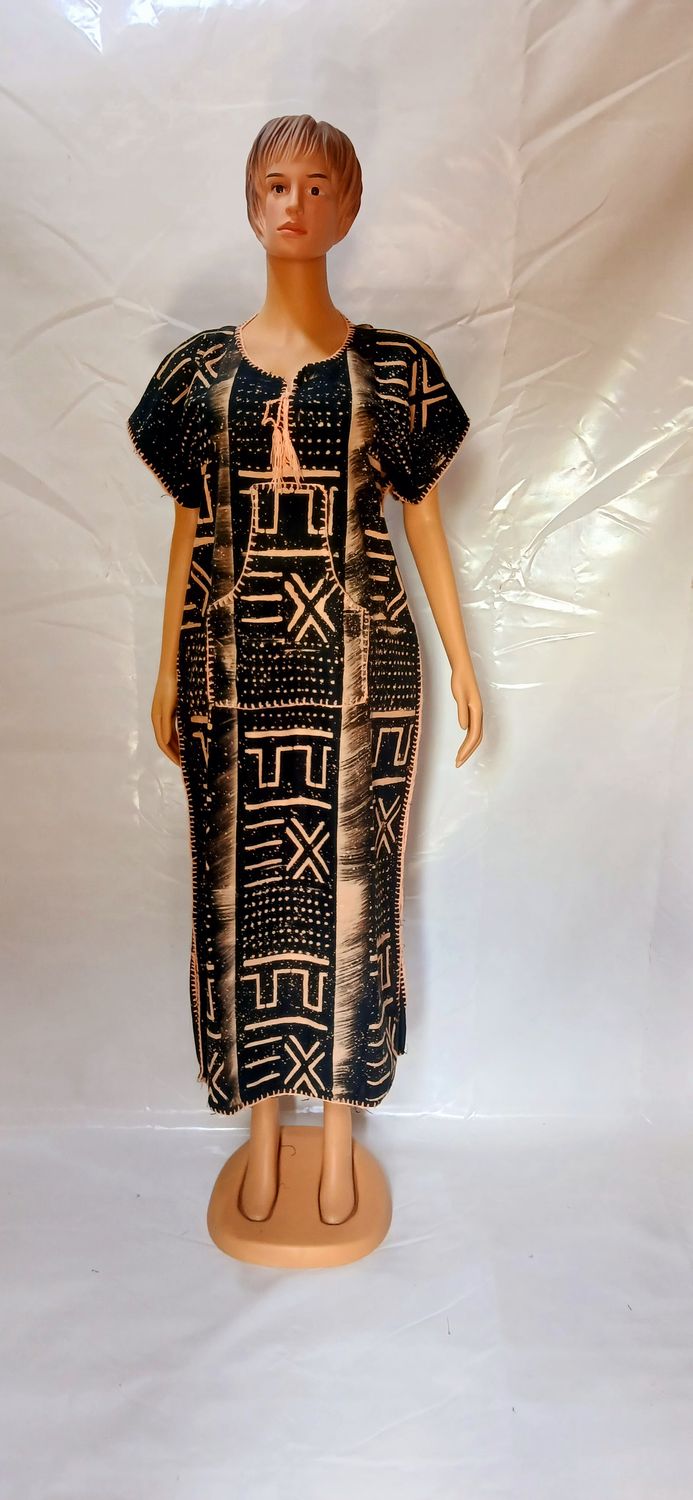 Black, white,  Pale Yellow  multicolored, African long gown