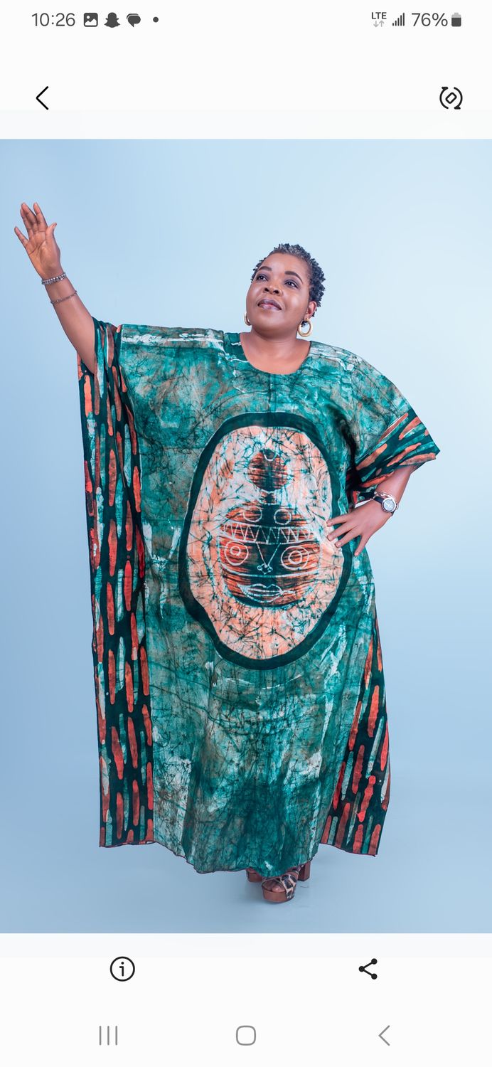 Green,  long, African boubou gown