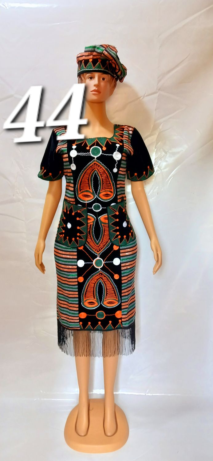 Green,  Black, Orange multicolored, African short gown