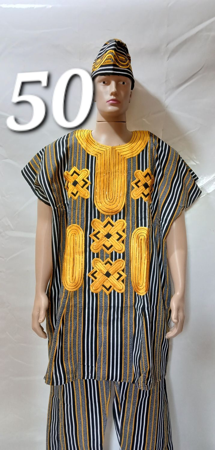Men&#39;s African traditional yellow embroidered danshiki trouser and top