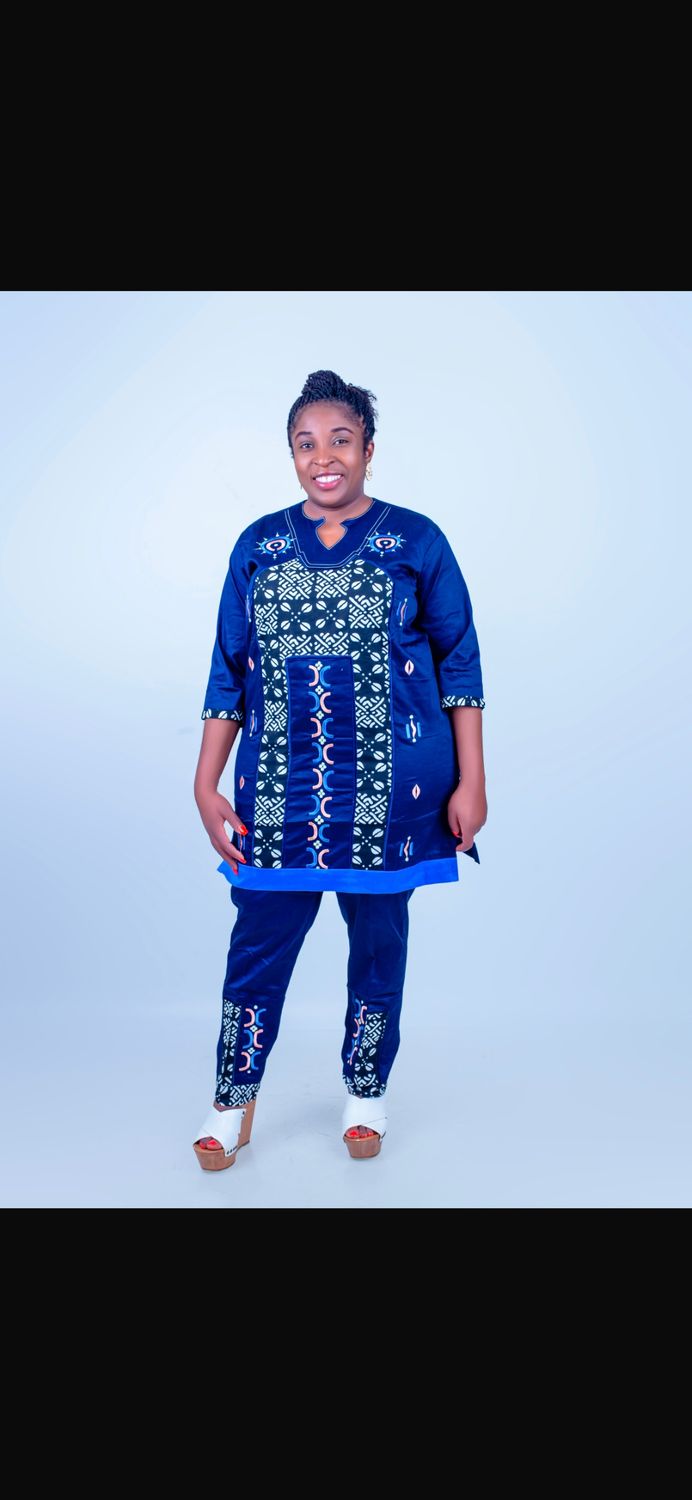 Sample navy blue female African trouser and top