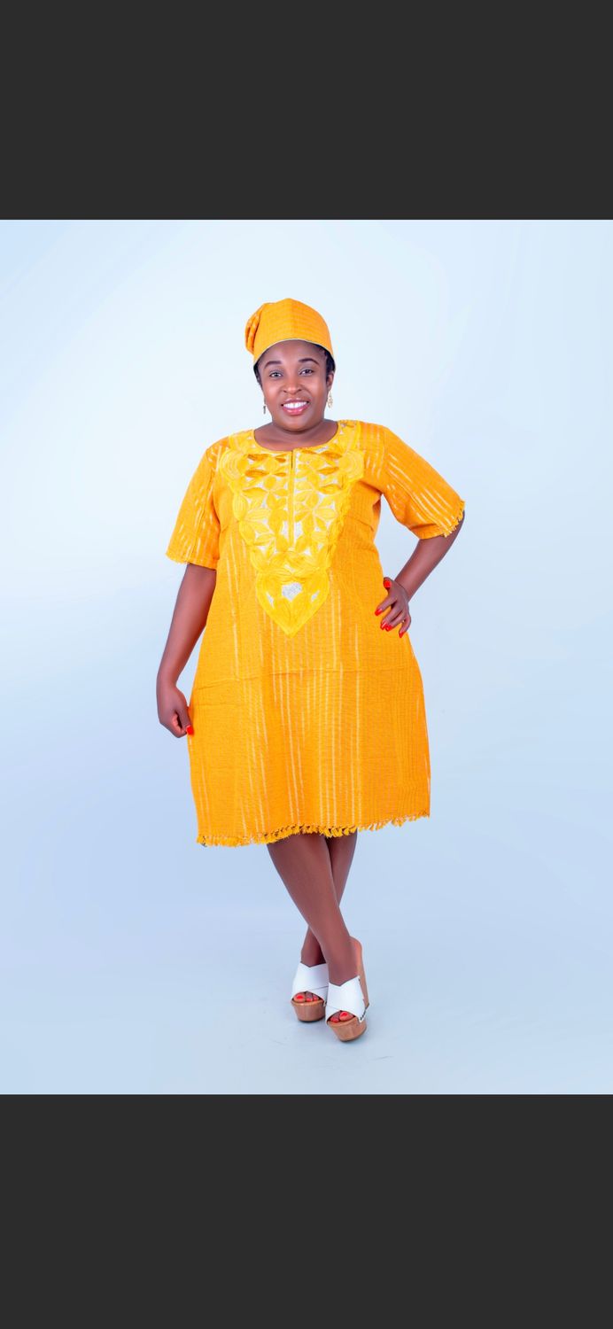Sample yellow female African short gown