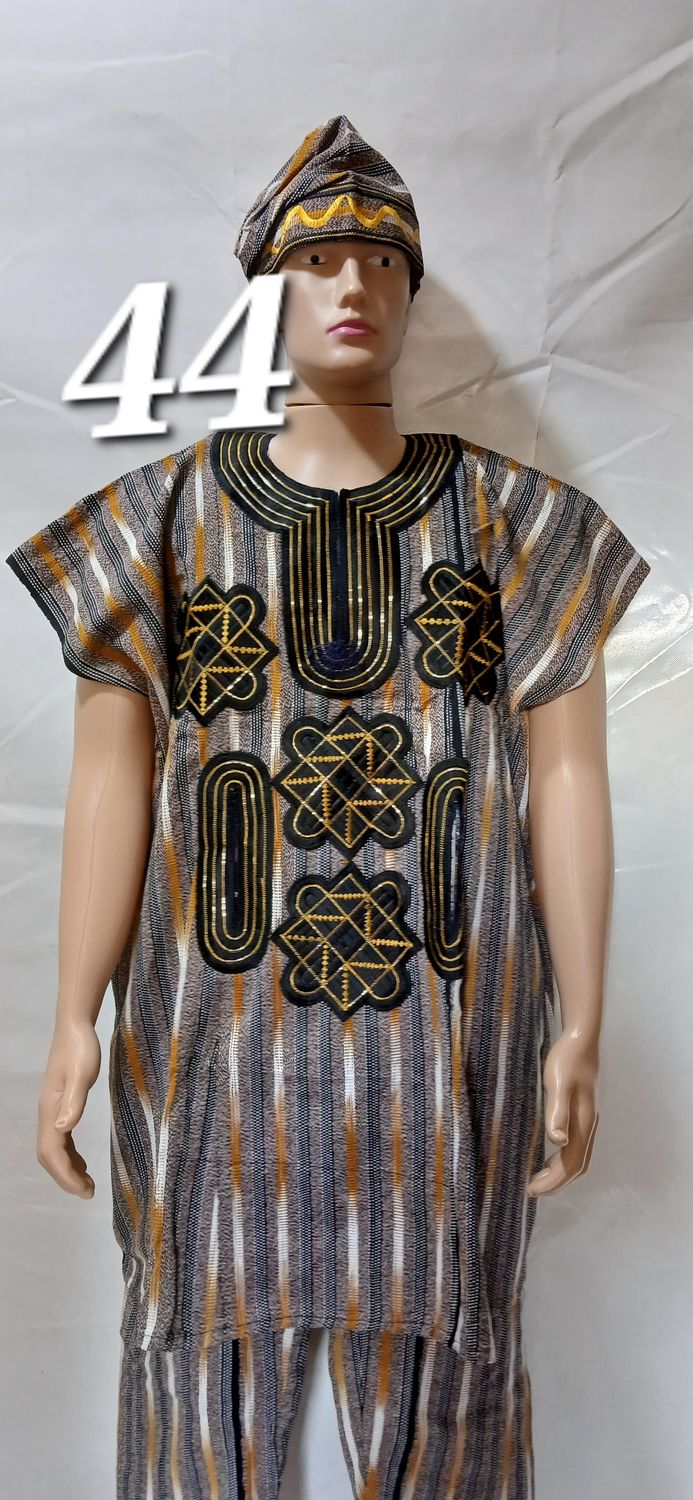 Sample African Traditional men&#39;s brown embroidered wear