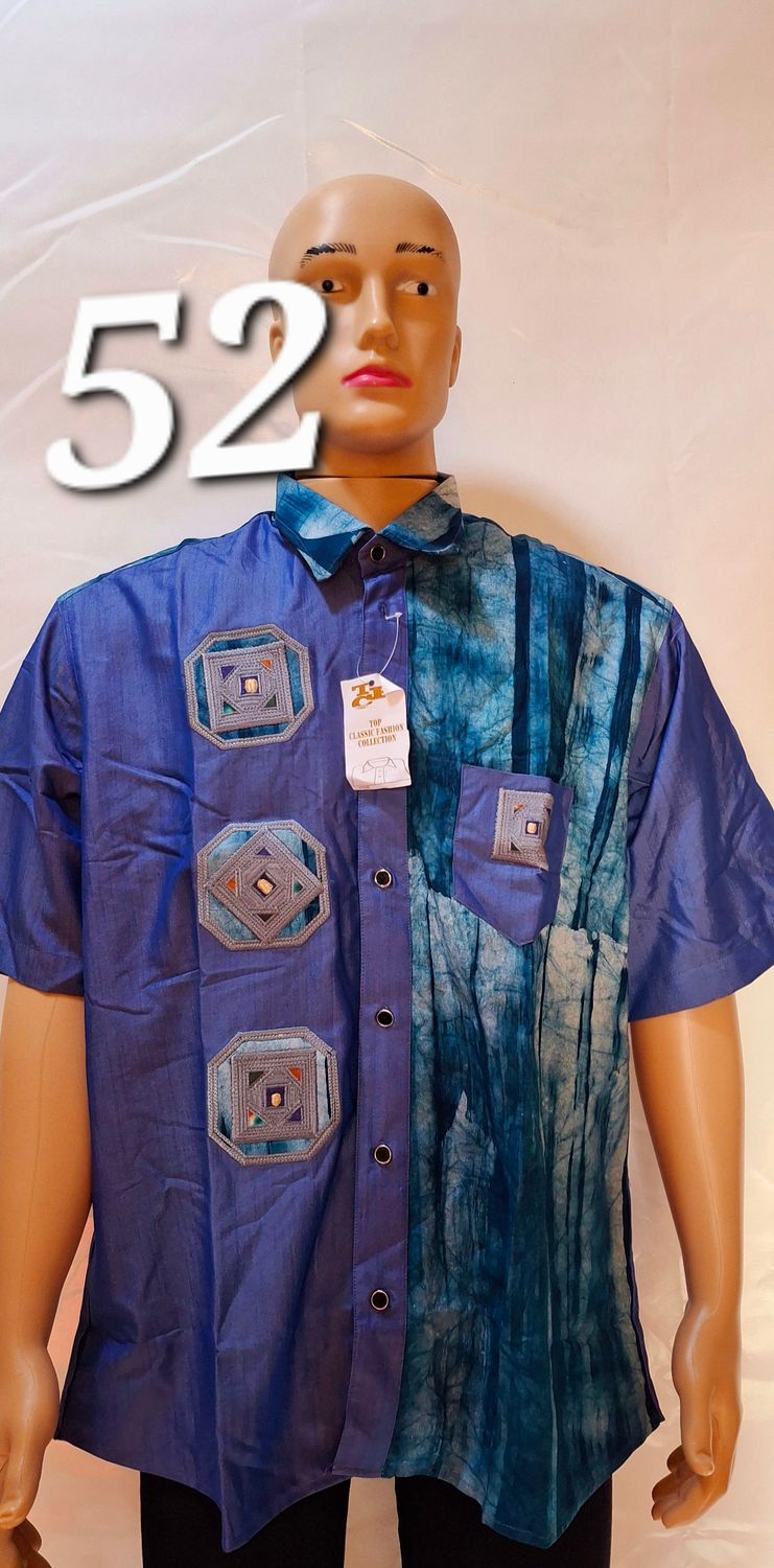 Sample Teel and blue African male short sleeve shirt