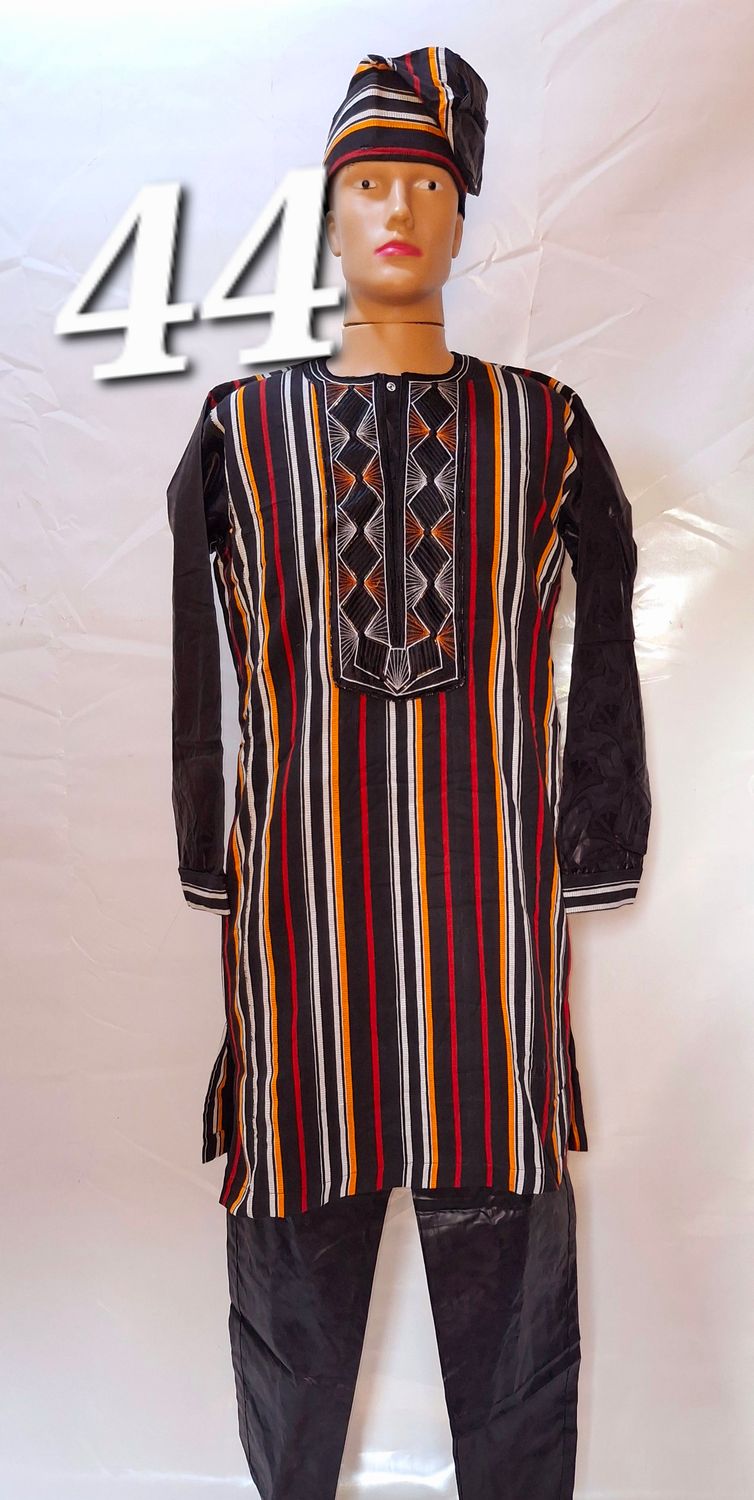 Sample black 2 piece trouser and top African male wear