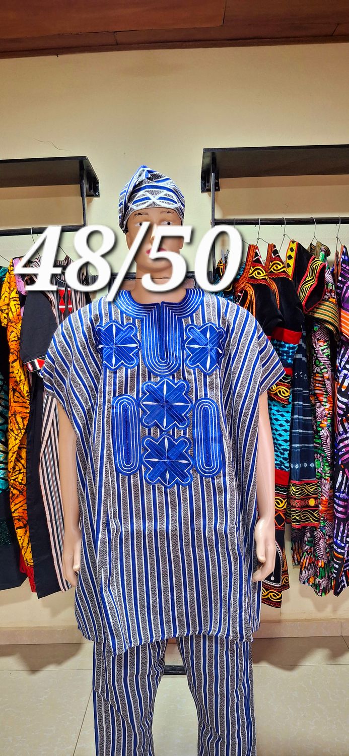 Sample Blue embroidered male traditional African wear.