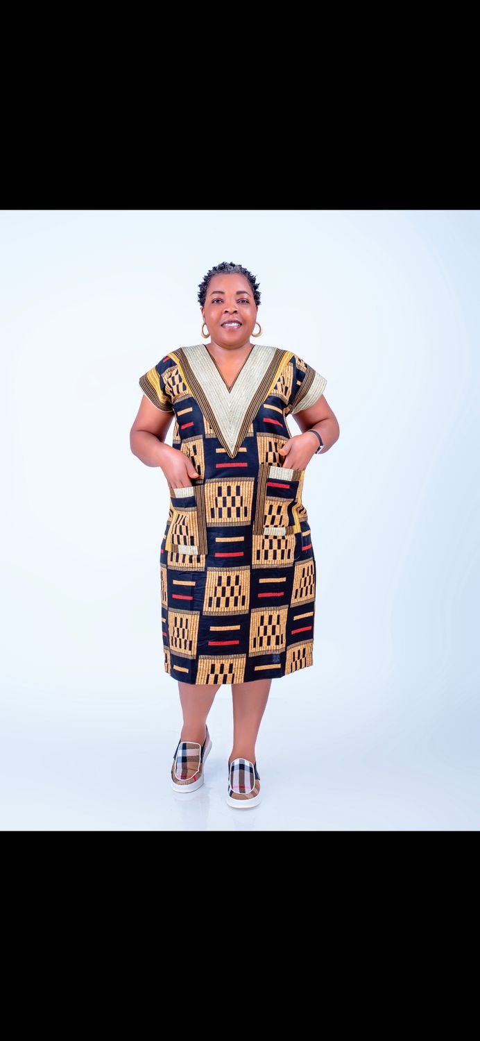 Sample female brown African short gown