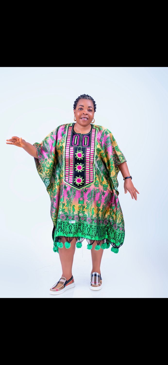 Sample female green African boubou short gown