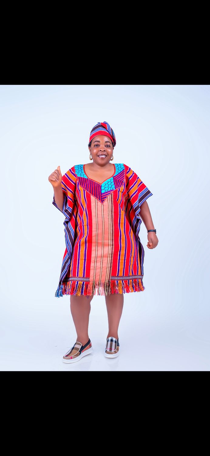 Sample female African burgundy  short gown