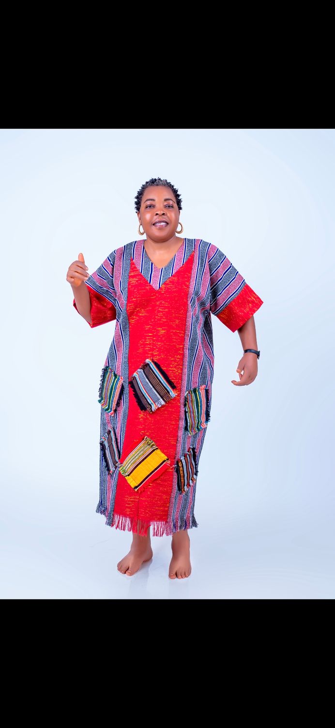Sample female red and pink female African long gown