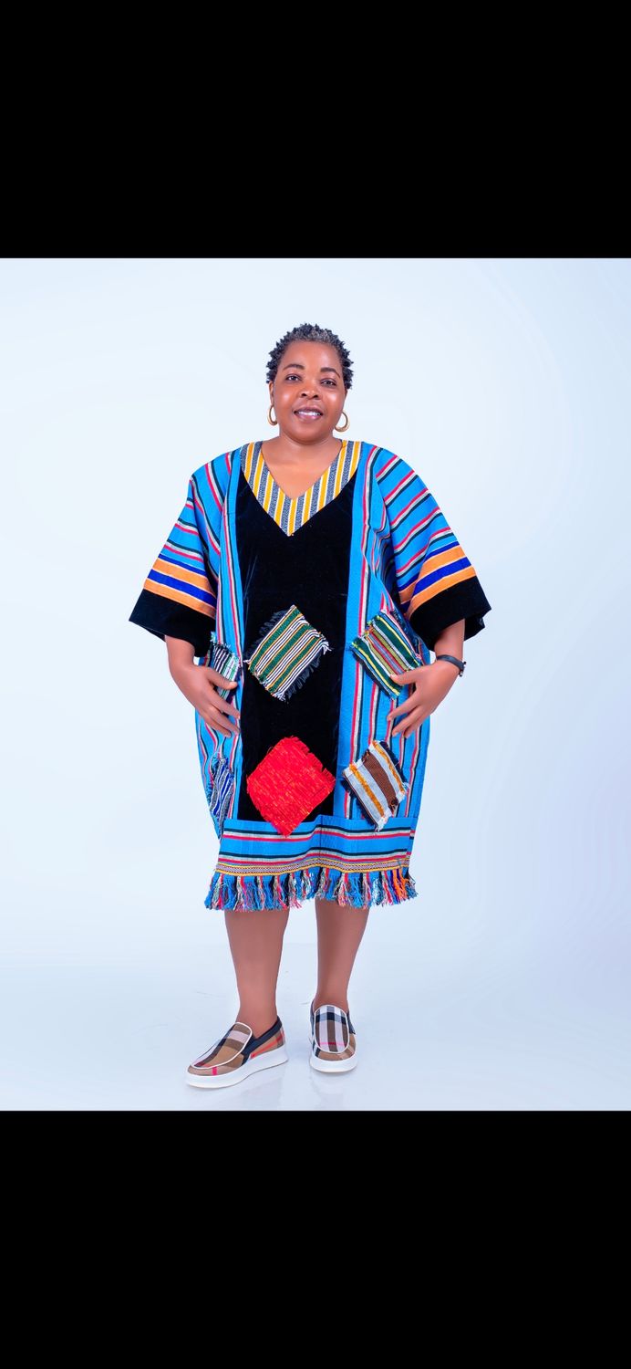 Sample Blue and black short African boubou gown