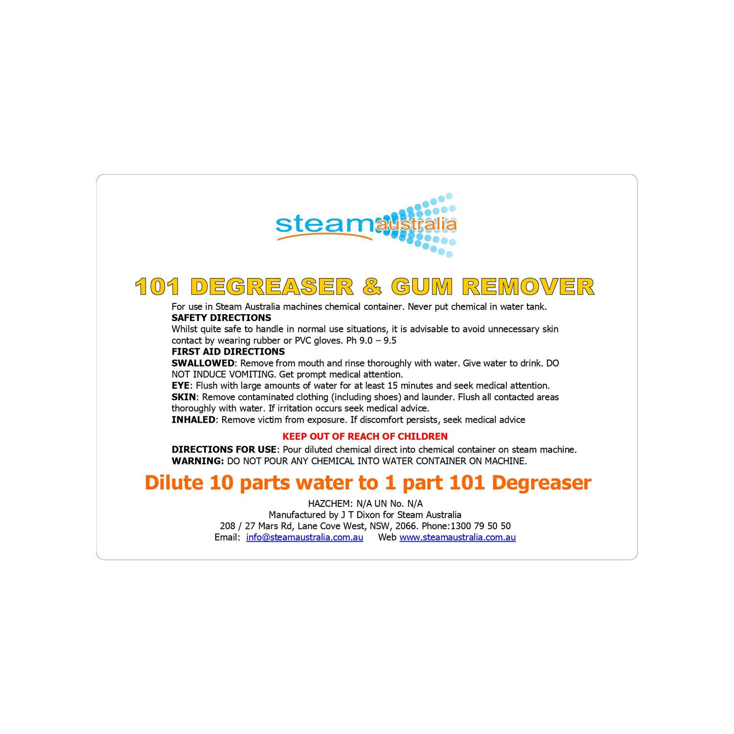 101 Degreaser Label