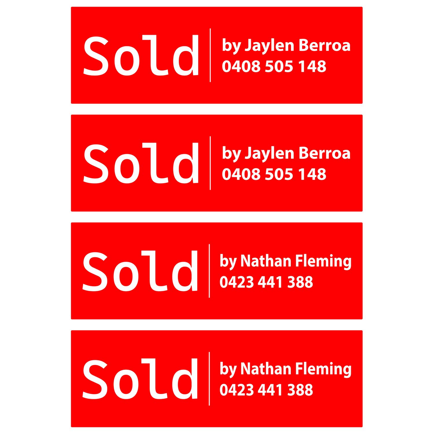 Sold Decals x 4, Name Option: Include Name