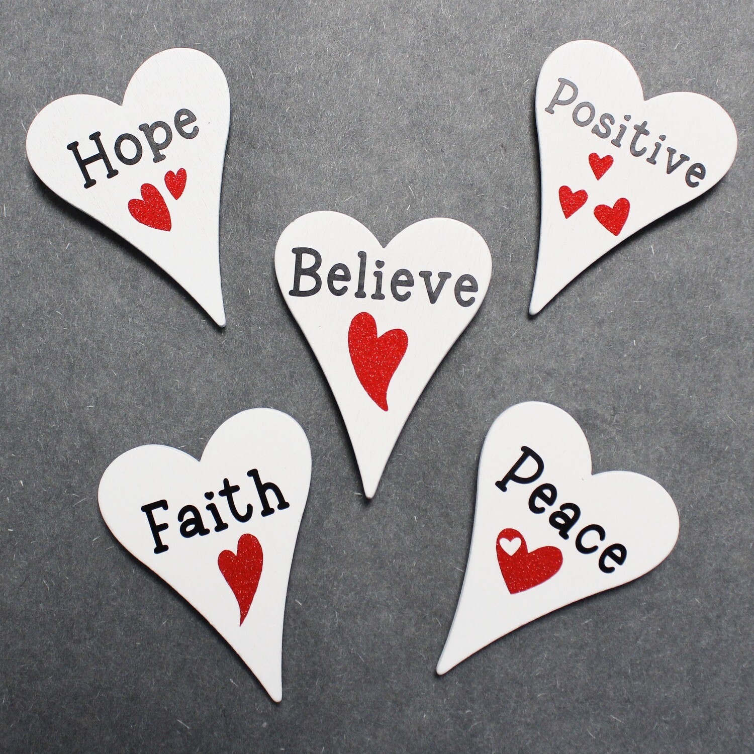 Wooden Heart Magnets - Hope Believe Positive Faith &amp; Peace